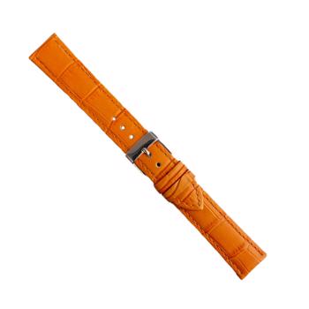 Orange mat læder urrem med imiteret alligator look med sølv spænde, bredde 18 mm og længde 195 mm