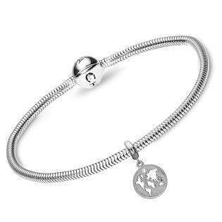 615-WORLD-G, Moder Jord charm på slange sølv armbånd. charm med diamant