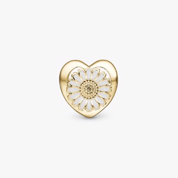 Forgyldt charm til sølvarmbånd eller 4 mm slim læderarmbånd, Daisy Flower fra Christina Jewelry