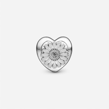 Sølv charm til sølvarmbånd eller 4 mm slim læderarmbånd, Daisy Flower fra Christina Jewelry