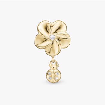 Forgyldt sølv charm til sølvarmbånd eller 4 mm slim læderarmbånd, Flower and Ladybird fra Christina Jewelry