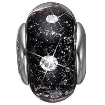 Christina Collect sølv sort glas charm til læderarmbånd, Black Topaz Globe med blank overflade, model 630-S153
