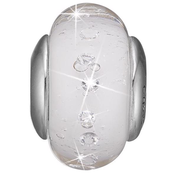 Christina Collect sølv hvid glas med Topaz charm til læderarmbånd, White Topaz med blank overflade, model 630-S157