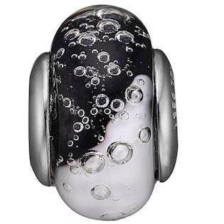 Christina Collect sølv Ying & Yang glas charm til læderarmbånd, Bubbly Ying & Yang Globe med blank overflade, model 630-S154