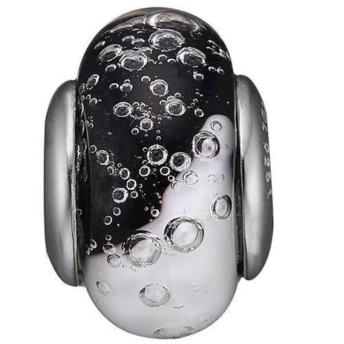 Christina Collect sølv Ying & Yang glas charm til læderarmbånd, Bubbly Ying & Yang Globe med blank overflade, model 630-S154