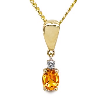  9 kt guld vedhæng Citrine & Diamonds fra Bee Jewelry