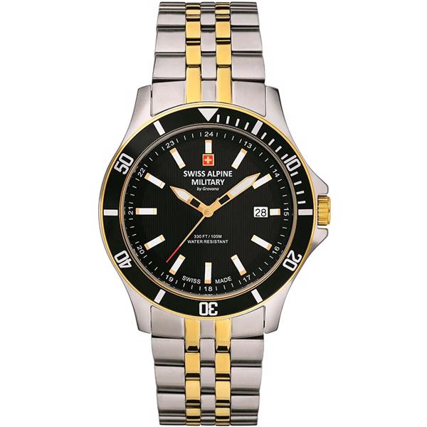 Military Forgyldt stål og stål quartz herre ur fra Swiss Alpine Military, 7022.1147