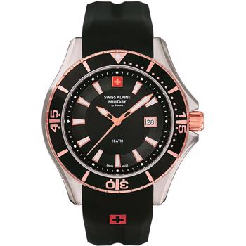Military Stål med Forgyldt krone og forgyldt krone quartz herre ur fra Swiss Alpine Military, 70401857
