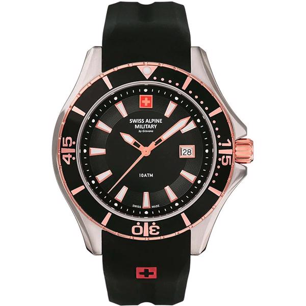 Military Stål med Forgyldt krone og forgyldt krone quartz herre ur fra Swiss Alpine Military, 70401857