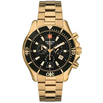 Military Chronograph Forgyldt stål quartz herre ur fra Swiss Alpine Military, 70409117