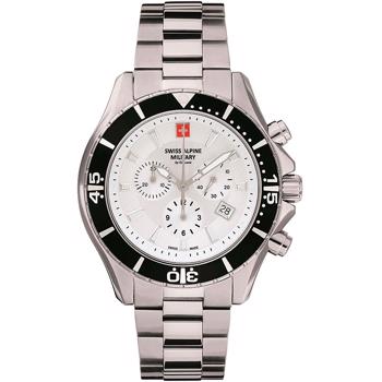 Military Chronograph stål quartz herre ur fra Swiss Alpine Military, 70409132