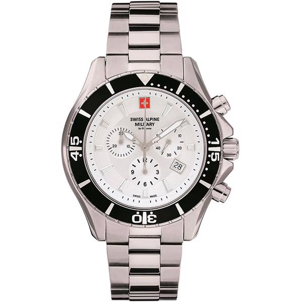 Military Chronograph stål quartz herre ur fra Swiss Alpine Military, 70409132