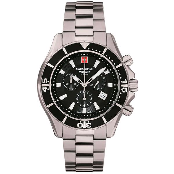 Military Chronograph Stål quartz herre ur fra Swiss Alpine Military, 70409137