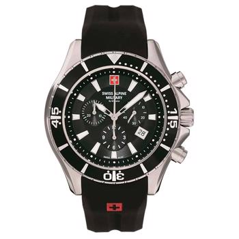 Military Chronograph Stål quartz herre ur fra Swiss Alpine Military, 70409837