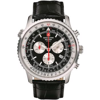 Military Chrono Læder quartz herre ur fra Swiss Alpine Military, 70789537