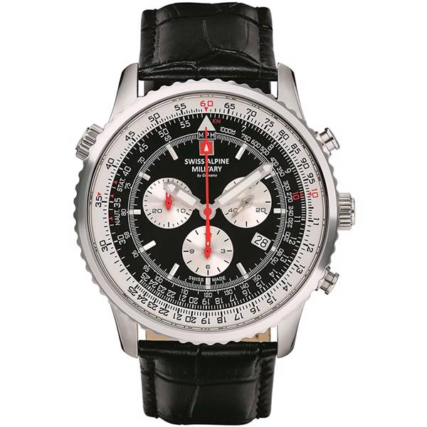 Military Chrono Læder quartz herre ur fra Swiss Alpine Military, 70789537