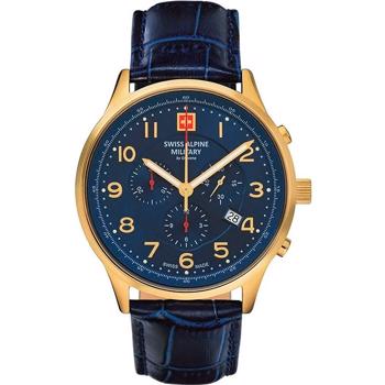 Military Chrono Forgyldt stål  quartz herre ur fra Swiss Alpine Military, 70849515