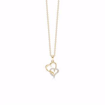 Guldvedhæng - 8 kt. dobbelt hjerte vedhæng med kæde