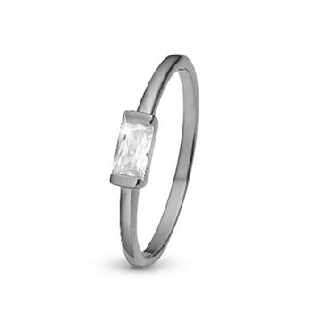 sterling sølv  ring  White Single Baguette Fingerring med hvid sten fra Christina Jewelry, str 61
