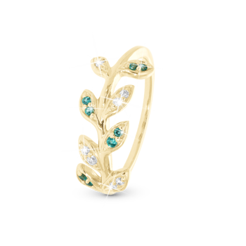 UrogSmykker.dk har Model 2.29.B-49, Ring med blade med grønne og hvide zirkonia i 925 forgyldt sølv 