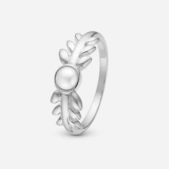 sterling sølv  ring  Pearl & Nature Fingerring med perle og blade fra Christina Jewelry