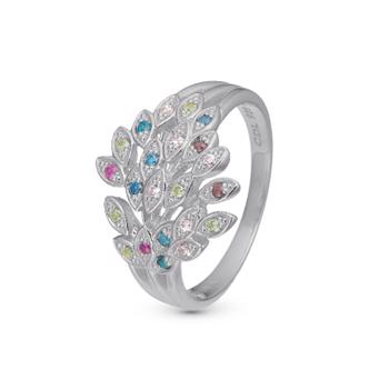sterling sølv  ring  Peacock Fingerring med farvede zirkonia sten fra Christina Jewelry, str 59