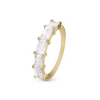 forgyldt sterling sølv  ring  White Baguette Fingerring med hvide baguette sten fra Christina Jewelry, str 53