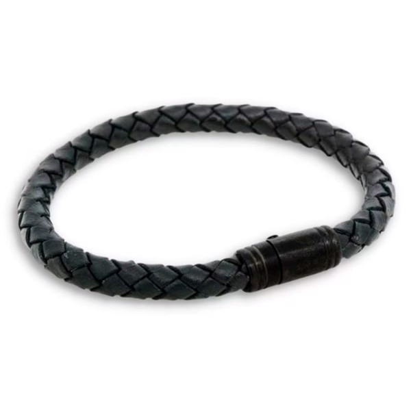LIAM - Klassisk læder armbånd i sort/sort, med magnetisk lås, by Billgren, Medium - 19 cm 
