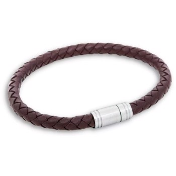 LIAM - Klassisk læder armbånd i brun/stål, med magnetisk lås, by Billgren, XX-Large - 23 cm 