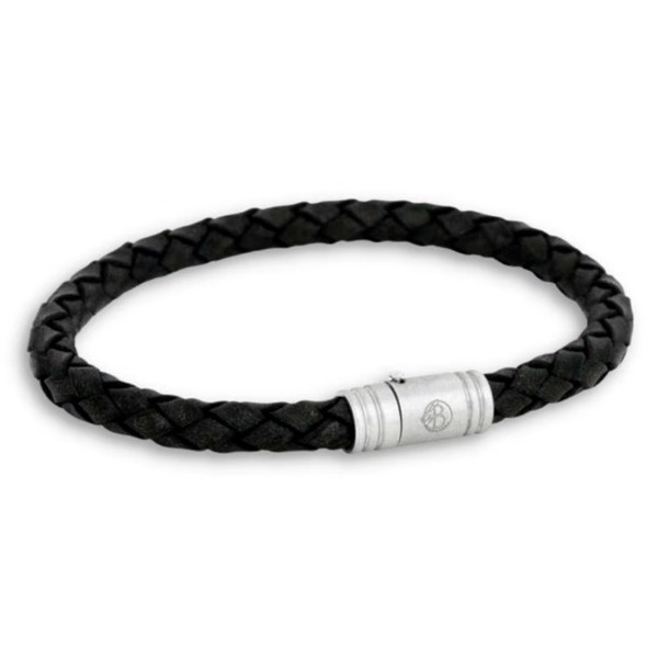 LIAM - Klassisk læder armbånd i sort/stål, med magnetisk lås, by Billgren, Large - 21 cm