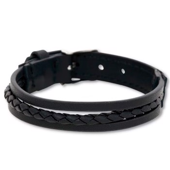 LUKE - Flettet læder armbånd i sort, med bæltespænde, by Billgren