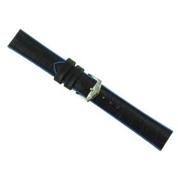 Blå eksklusiv gummirem med lædder fra ZRC i bredder fra 20-22 mm, 195 mm lang og med rustfrit eller forgyld stål spænde.