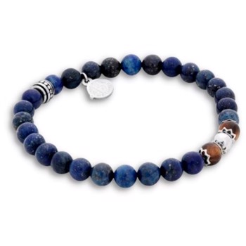 BENNO - Beads armbånd i blå/brun med kugle i stål, by Billgren