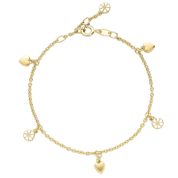 Marguerit armbånd  3x5mm + 3 hjerter forgyldt sølv