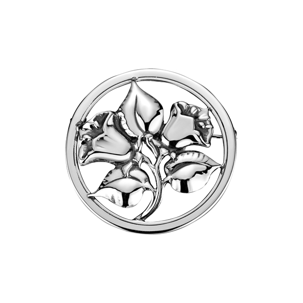 Broche med blomst diameter 42mm oxyderet sterling sølv
