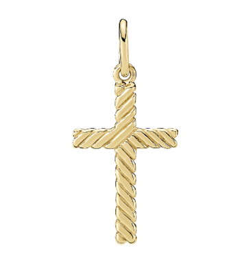 Forgyldt sterling sølv kors, stribet, 19 x 12 mm fra Lund Copenhagen