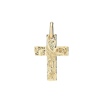 Vedhæng kors rustikt 17x12mm forgyldt sølv