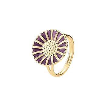Lund Copenhagen Marguerit ring 18 mm forgyldt sølv med lilla blomsterblad