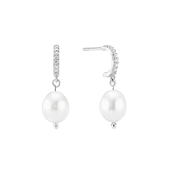 Ørestik med ferskvands perle 8-8,5mm og zirkonia sterling sølv