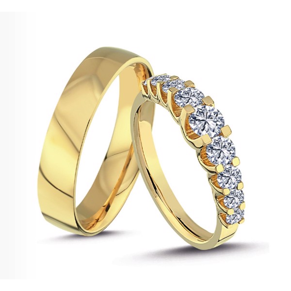 14 kt Empire vielsesringe vælg med 0,24 ct i dameringen