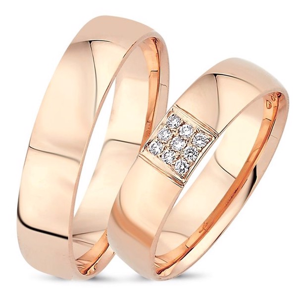 Nuran Love 14 karat rosa guld Vielsesringe med 0,09 ct diamanter Wesselton VS i flot brillant slib