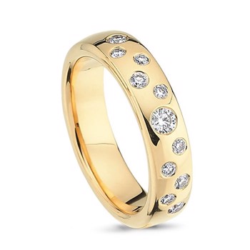 Nuran Love Stjernedrys gult guld Damering med 11 stk diamanter Wesselton VS