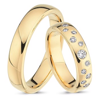 Nuran Love Stjernedrys gult guld Vielsesringe med 11 stk diamanter Wesselton VS