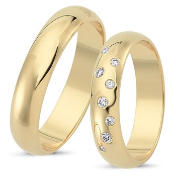 Nuran Love Stjernedrys gult guld Vielsesringe med 8 stk diamanter Wesselton VS