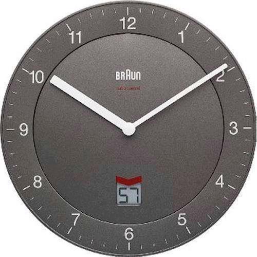 Gråt Ø20 cm radio styret quartz væg ur fra Braun med dato, BNC006GYGY-DCF