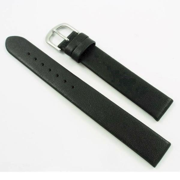 Sort urrem i kalve skind i ulige løb uden syninger fra 14 mm, 200 mm lang og med 3 typer spænder