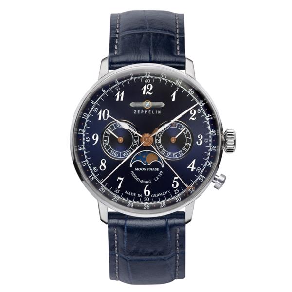 LZ129 Hindenburg Moonphase blank rustfristål Ronda 706B Herre ur fra Zeppelin, 7036-3