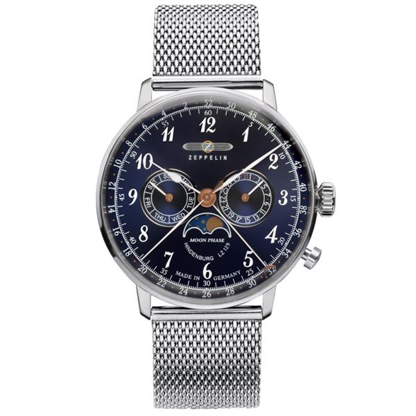 LZ129 Hindenburg Moonphase blank rustfristål Ronda 706B Herre ur fra Zeppelin, 7036M-3