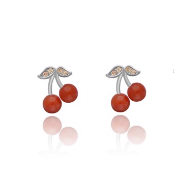 Red Cherry, Smukke sølv øreringe med røde kirsebær fra danske WiOGA
