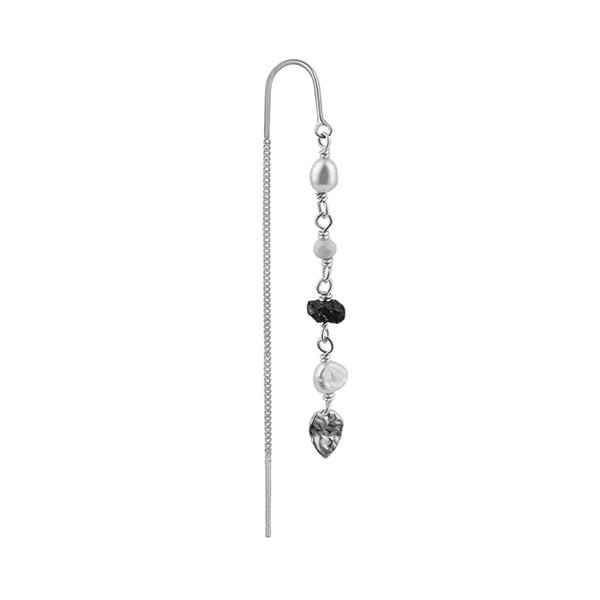 Ophelia, 1 stk Smuk sølv ørering med kæde, rå smykkesten og fin perle fra danske WiOGA